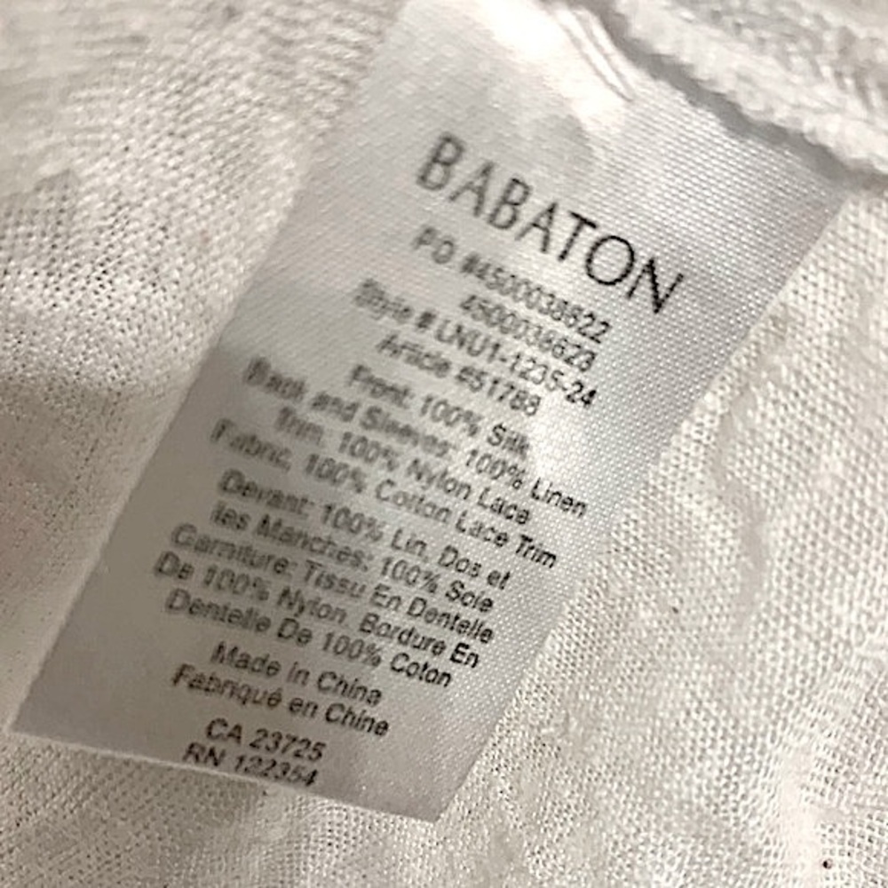 Babaton Classic Silk & Linen White Tee with Lace Detailing Size XXS - Picture 6 of 6